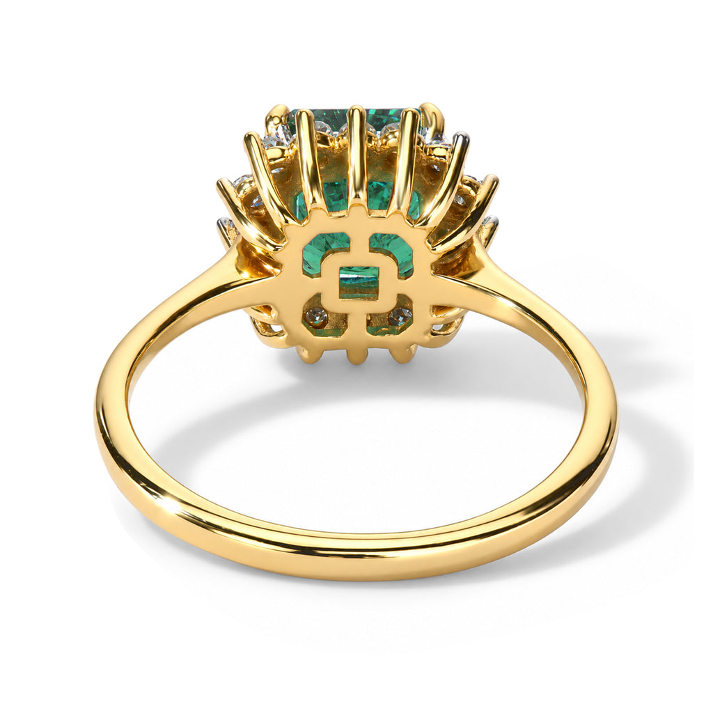 Luxuriant - Zambian Emerald & Lab Grown Diamond (SI/G-H) Halo Ring in 18K Vermeil Yellow Gold Plated Sterling Silver 2.00 Ct._8776403_3
