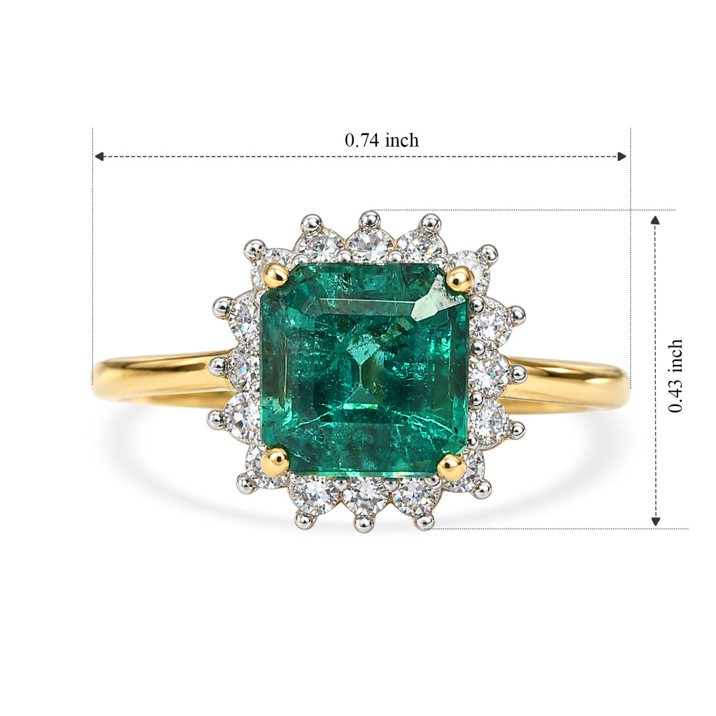 Luxuriant - Zambian Emerald & Lab Grown Diamond (SI/G-H) Halo Ring in 18K Vermeil Yellow Gold Plated Sterling Silver 2.00 Ct._8776403_4