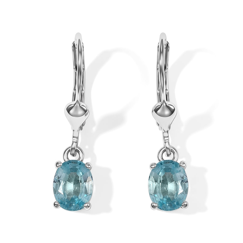 D'Joy - Blue Zircon Solitaire Earring with Lever Back in Platinum Overlay Sterling Silver 2.15 Ct._8776425