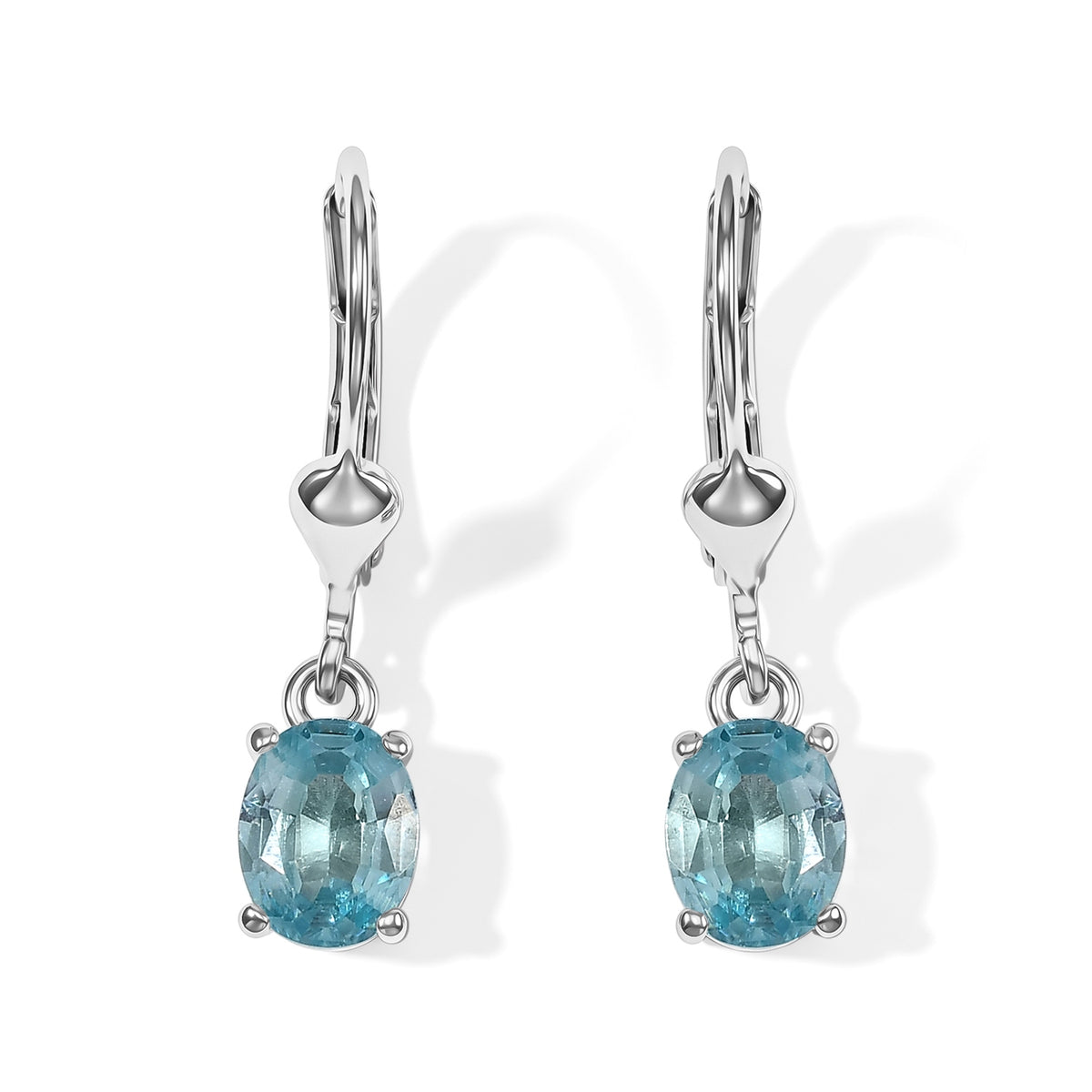 D'Joy - Blue Zircon Solitaire Earring with Lever Back in Platinum Overlay Sterling Silver 2.15 Ct. 8776425 0