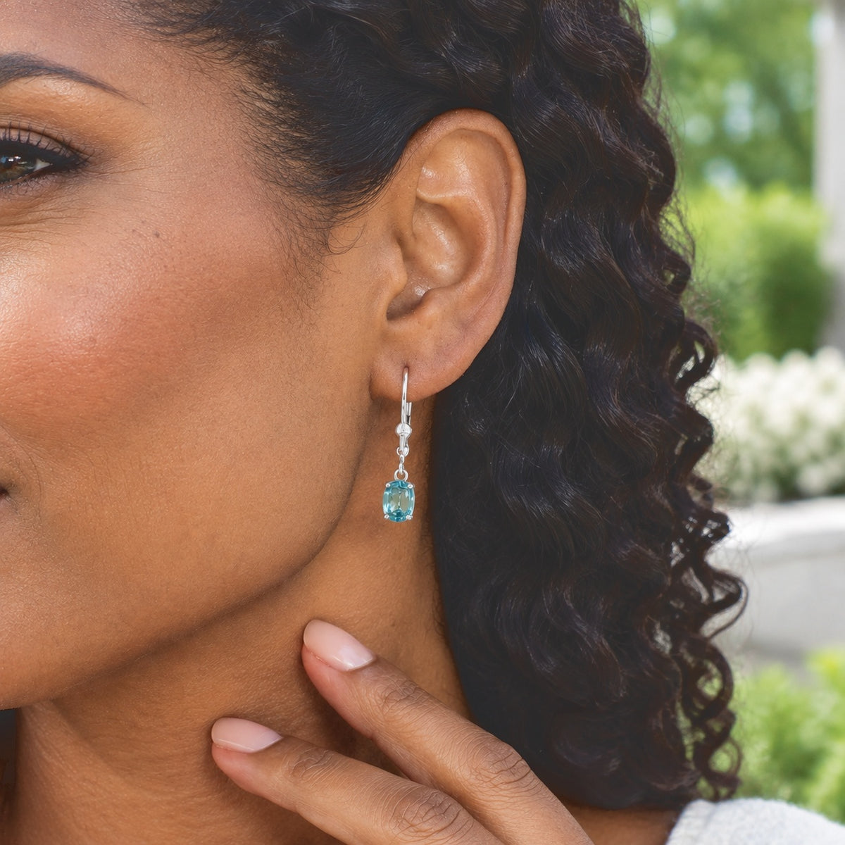 D'Joy - Blue Zircon Solitaire Earring with Lever Back in Platinum Overlay Sterling Silver 2.15 Ct. 8776425 2