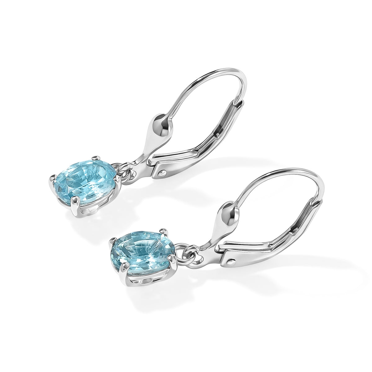 D'Joy - Blue Zircon Solitaire Earring with Lever Back in Platinum Overlay Sterling Silver 2.15 Ct. 8776425 3
