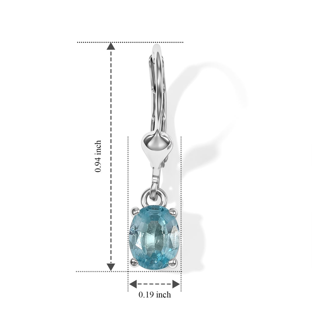 D'Joy - Blue Zircon Solitaire Earring with Lever Back in Platinum Overlay Sterling Silver 2.15 Ct._8776425_4