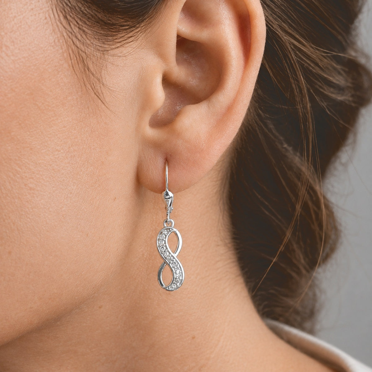 Luxuriant - Lab Grown Diamond (SI/G-H) Infinity Dangling Earring with Lever Back in Rhodium Overlay Sterling Silver 0.25 Ct. 8776489 1