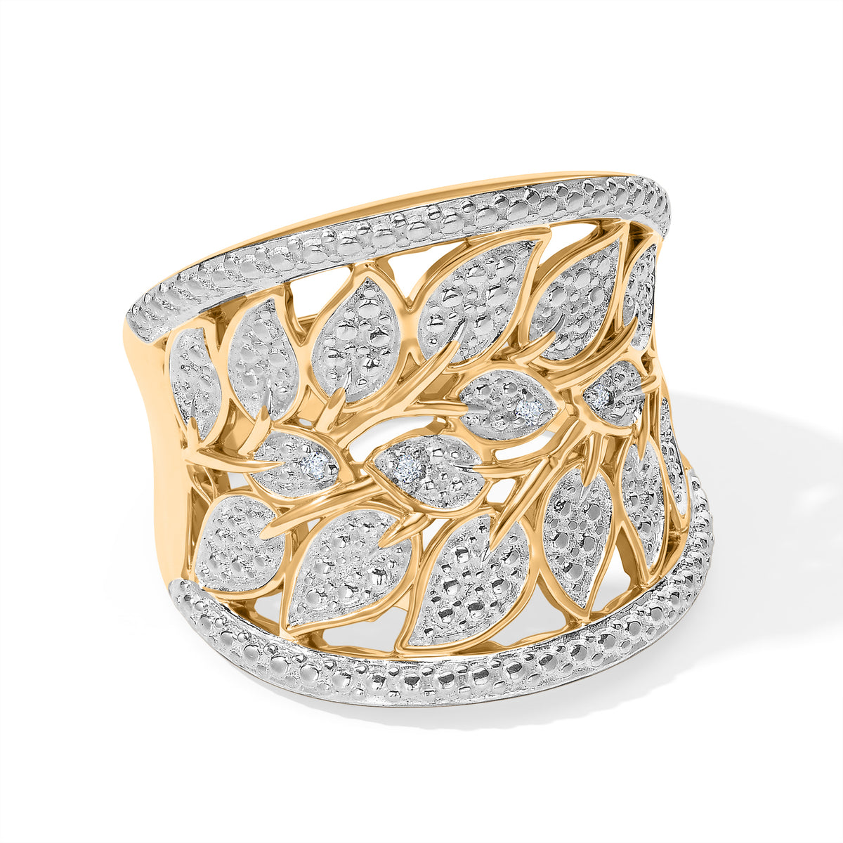 EverTrue - Natural White Diamond Leaf Vine Ring in Yellow Gold Tone 8777171 0