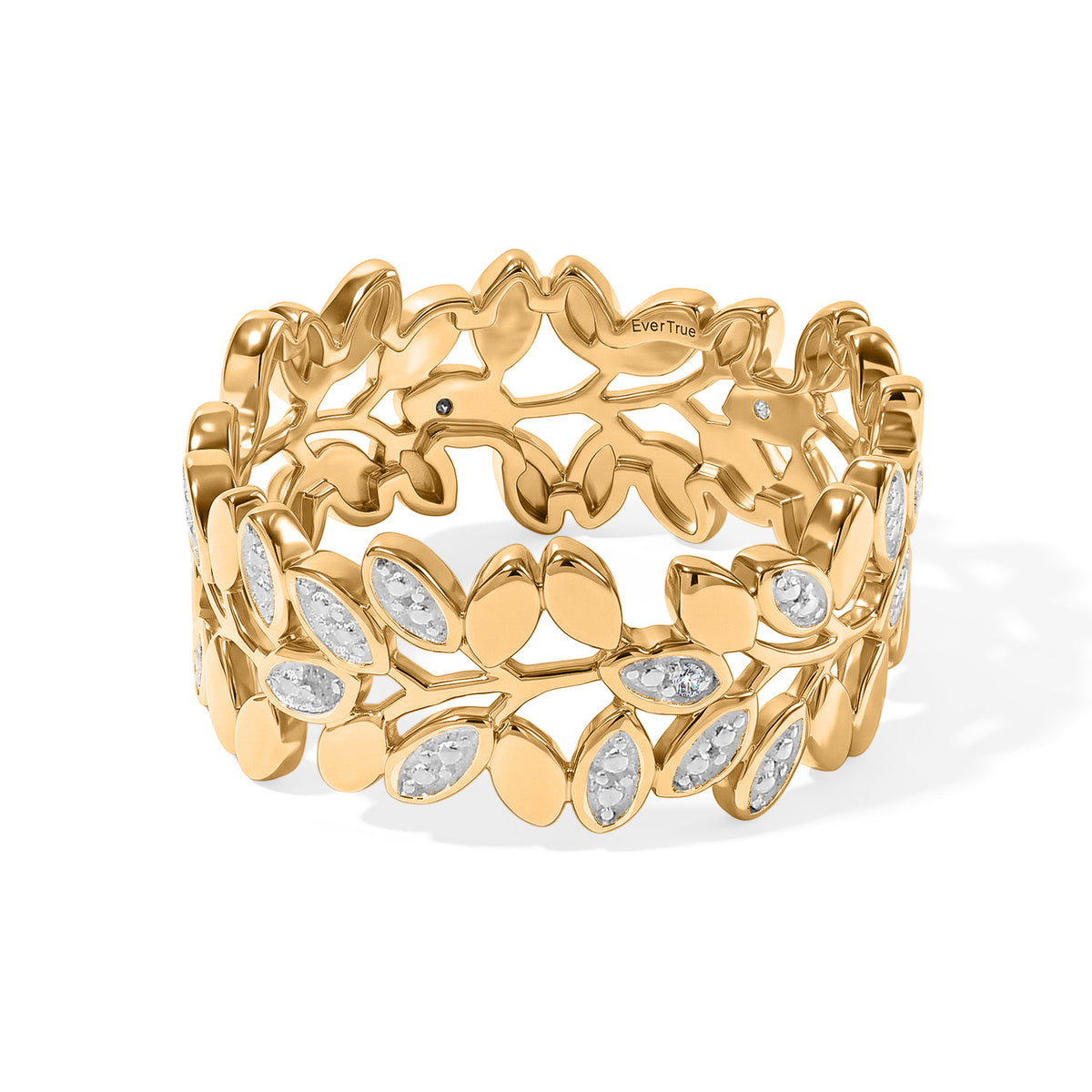 EverTrue - Natural White Diamond Leaf Vine Filigree Ring in Yellow Gold Tone 8777225 0