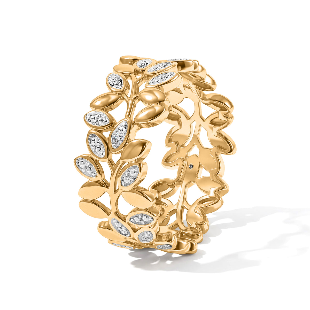 EverTrue - Natural White Diamond Leaf Vine Filigree Ring in Yellow Gold Tone 8777225 3