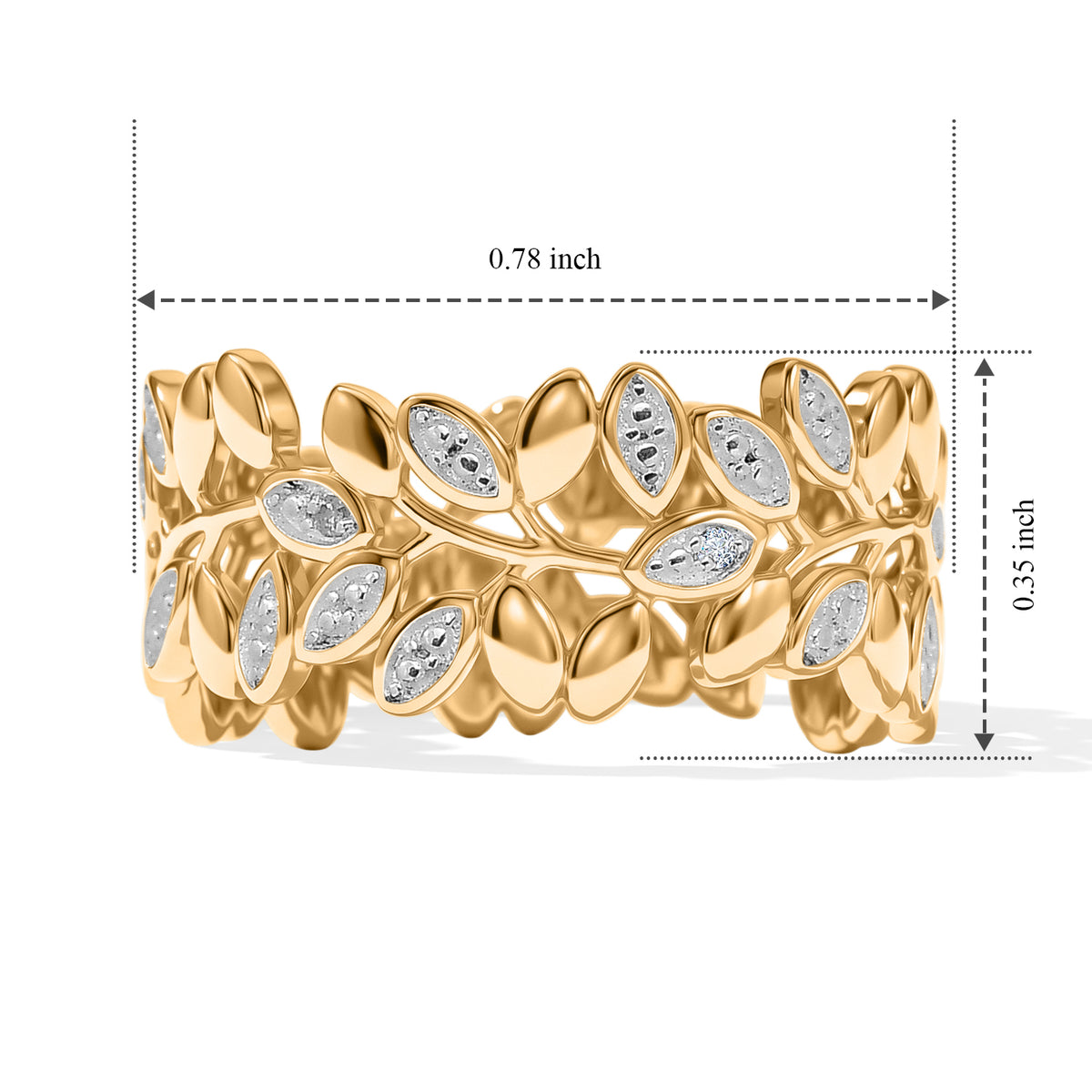 EverTrue - Natural White Diamond Leaf Vine Filigree Ring in Yellow Gold Tone 8777225 4
