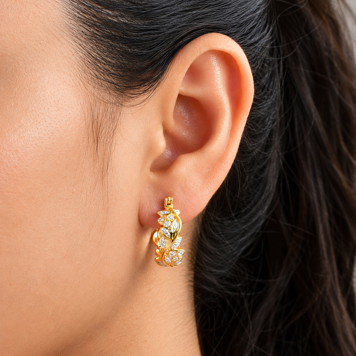 Natural White Diamond Leaf Vine Fiigree Hoop Earring with Clasp 8777237 1
