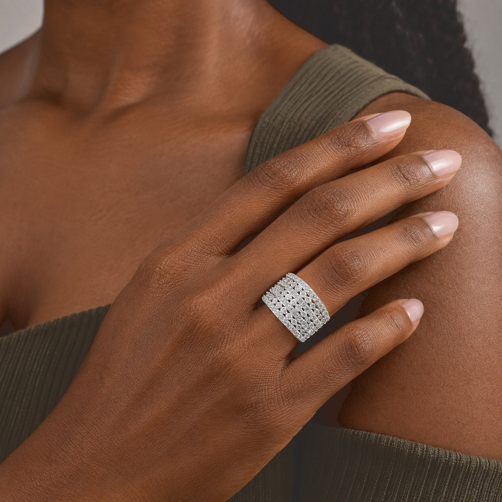 Luxuriant Lab Grown Diamond Cluster Ring in Rhodium OverlaySterling Silver, Silver Wt.6.3 Gms  1.650  Ct._8777239_1