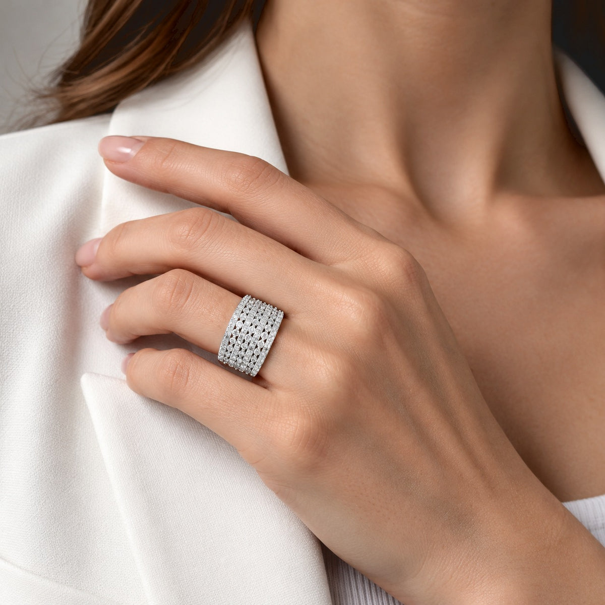 Luxuriant - Lab Grown Diamond Cluster Ring in Rhodium Overlay Sterling Silver 1.55 Ct. 8777239 2