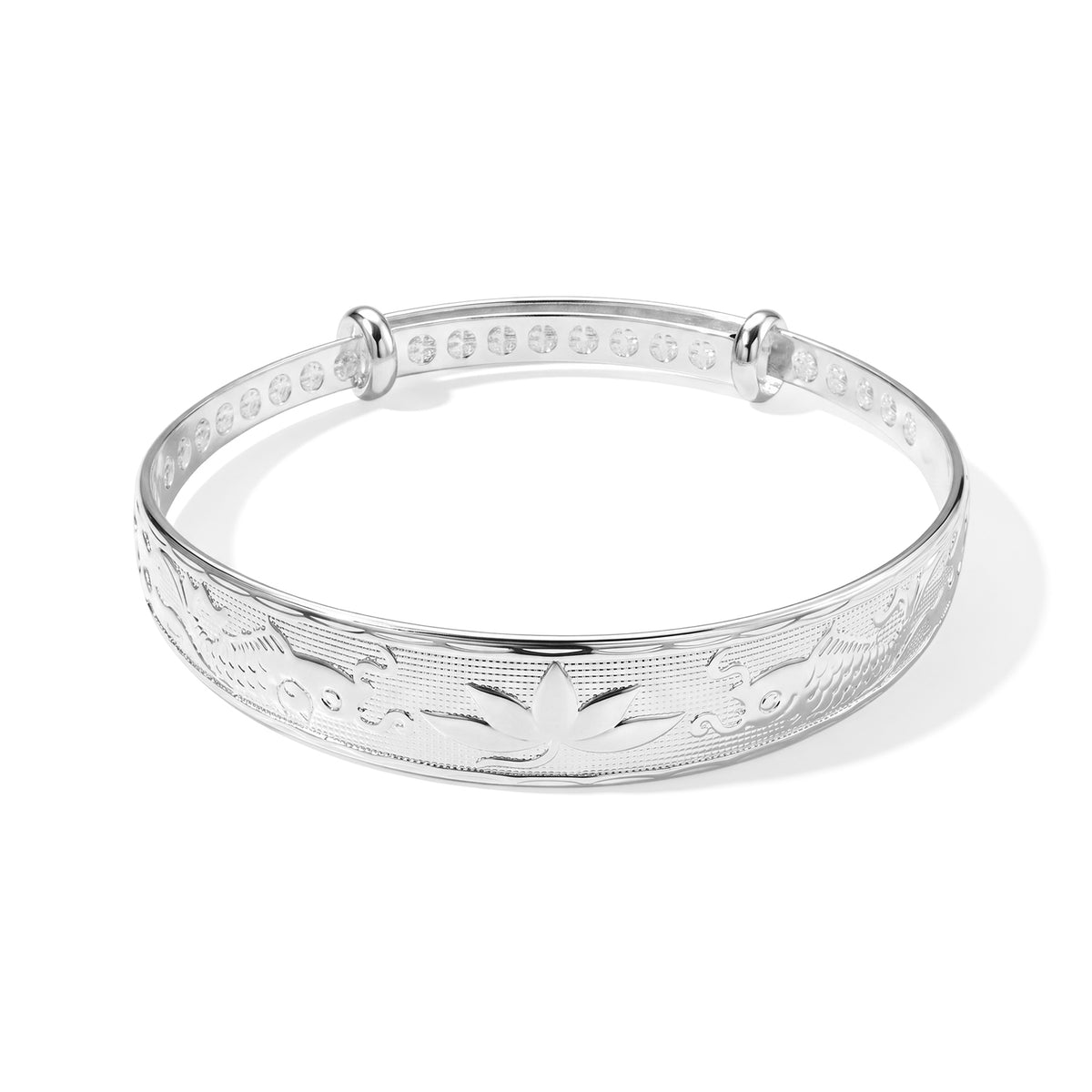 Adjustable Textured Bangle (Size - 7) in Silver Tone 8777277 0