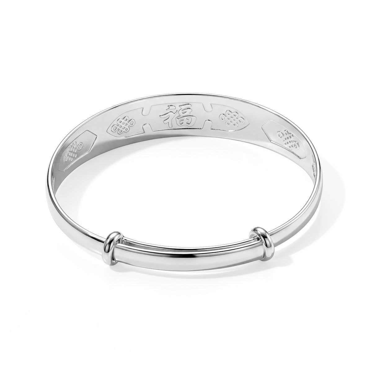 Adjustable Textured Bangle (Size - 7) in Silver Tone 8777277 3