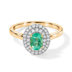Luxoro - 10K Yellow Gold AAA Colombian Emerald & Natural White Diamond Halo Ring 1.10 Ct._8777289