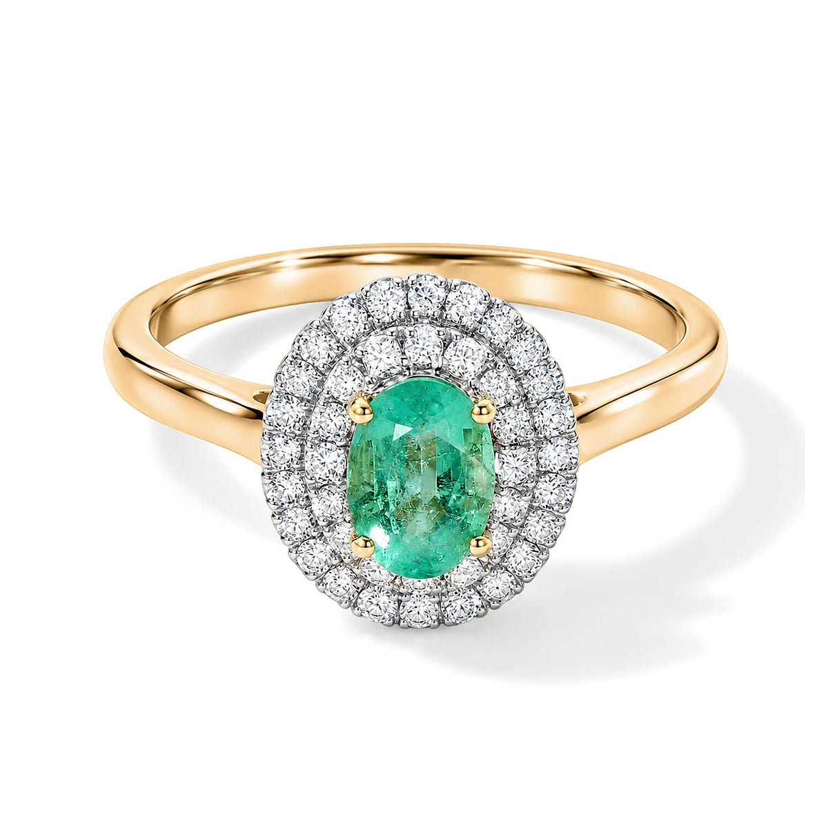 Luxoro - 10K Yellow Gold AAA Colombian Emerald &amp; Natural White Diamond Halo Ring 1.10 Ct. 8777289 0