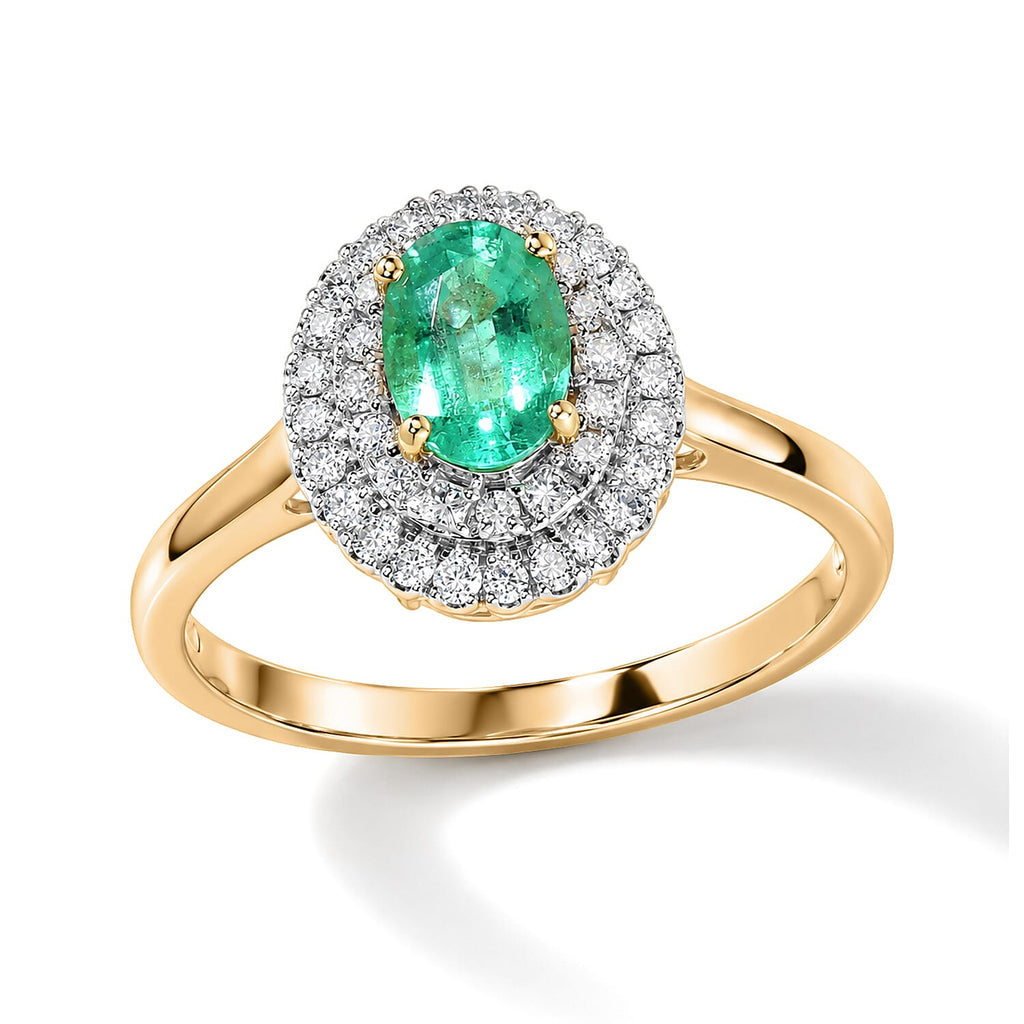 Luxoro - 10K Yellow Gold AAA Colombian Emerald & Natural White Diamond Halo Ring 1.10 Ct._8777289_3