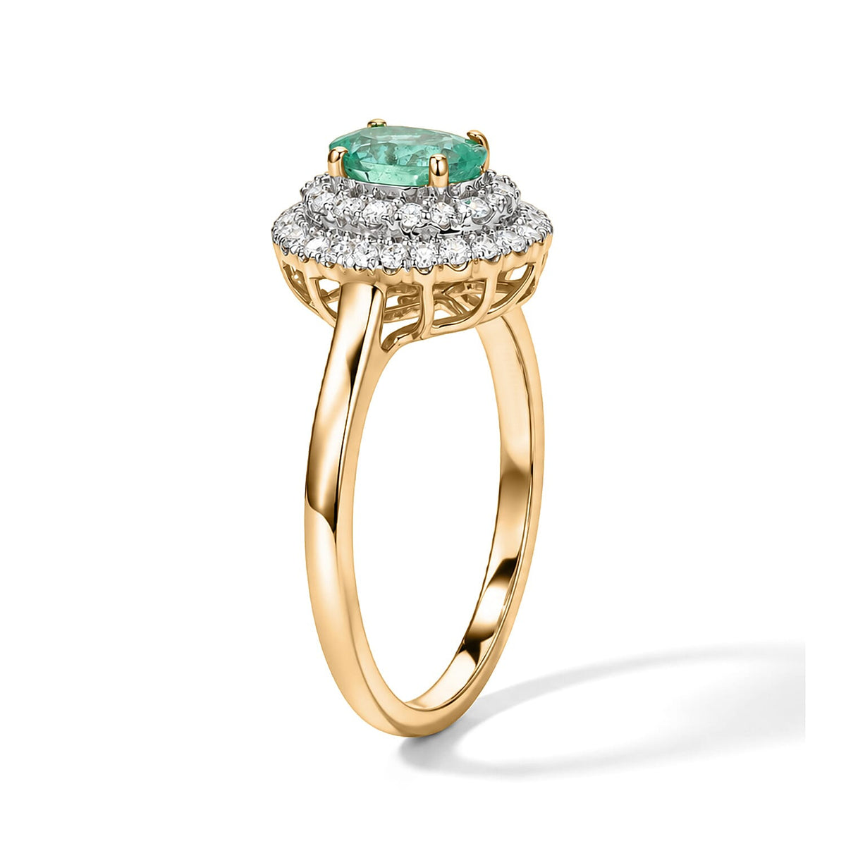Luxoro - 10K Yellow Gold AAA Colombian Emerald &amp; Natural White Diamond Halo Ring 1.10 Ct. 8777289 4