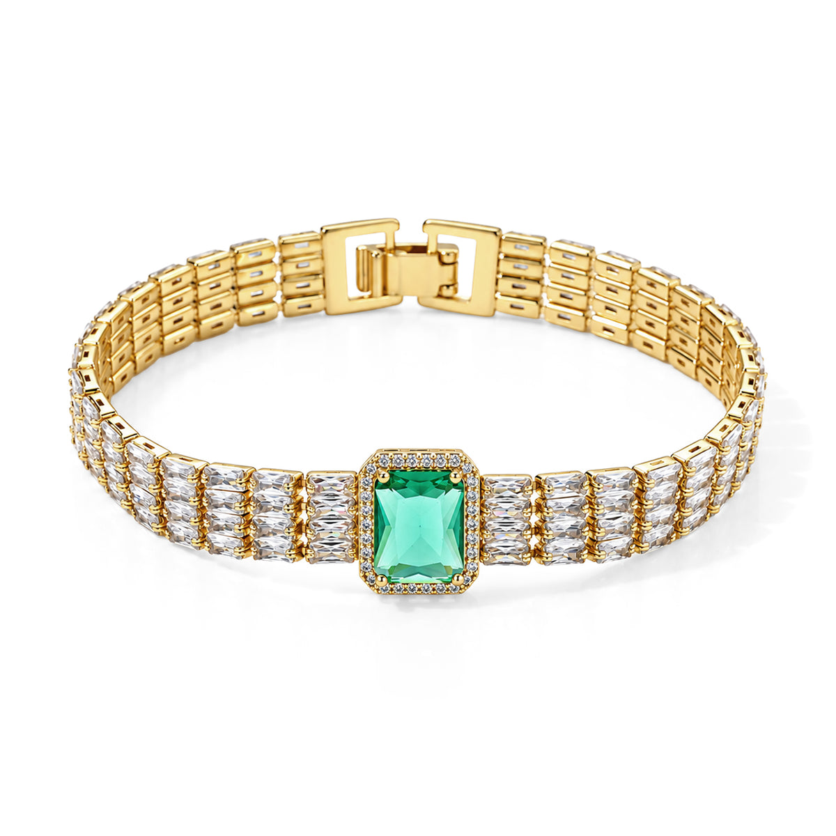 Green Crystal &amp; White Cubic Zirconia Bracelet (Size - 7.5) 1.50 Ct. 8777306 0
