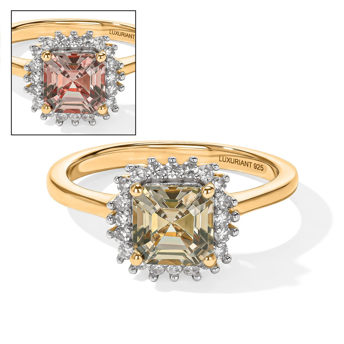 Luxuriant - AAA Turkizite &amp; Lab Grown Diamond (SI-G-H) Halo Ring in 18K Vermeil Yellow Gold Plated Sterling Silver 1.40 Ct. 8777474 0
