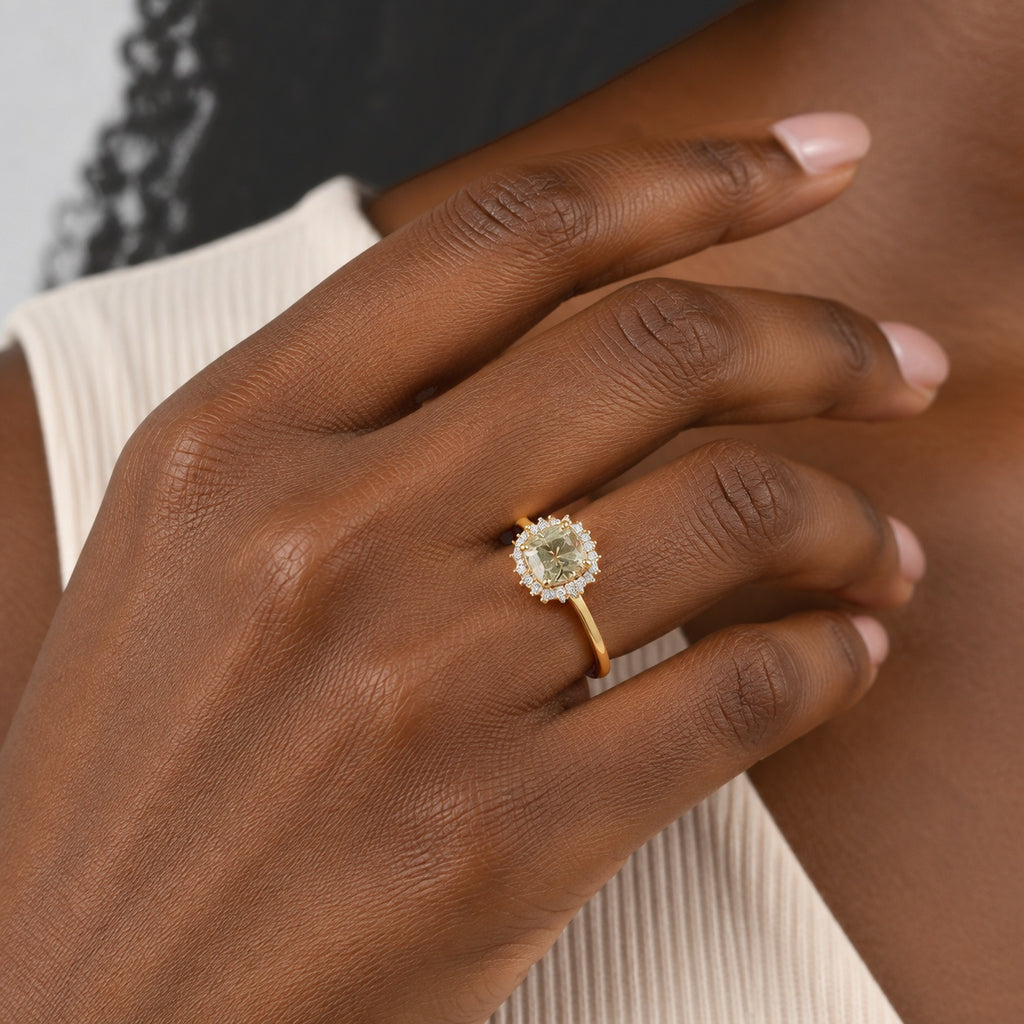 Luxuriant - AAA Turkizite & Lab Grown Diamond (SI/G-H) Halo Ring in 18K Vermeil Yellow Gold Plated Sterling Silver 1.40 Ct._8777474_1
