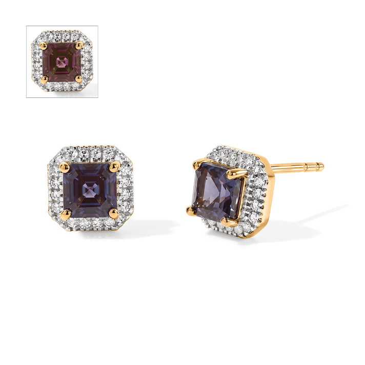 Luxuriant - AAA Lab Grown Alexandrite &amp; Lab Grown Diamond (SI/G-H) Halo Stud Earring with Push Post in 18K Vermeil Yellow Gold Plated Sterling Silver 1.85 Ct. 8778277 1