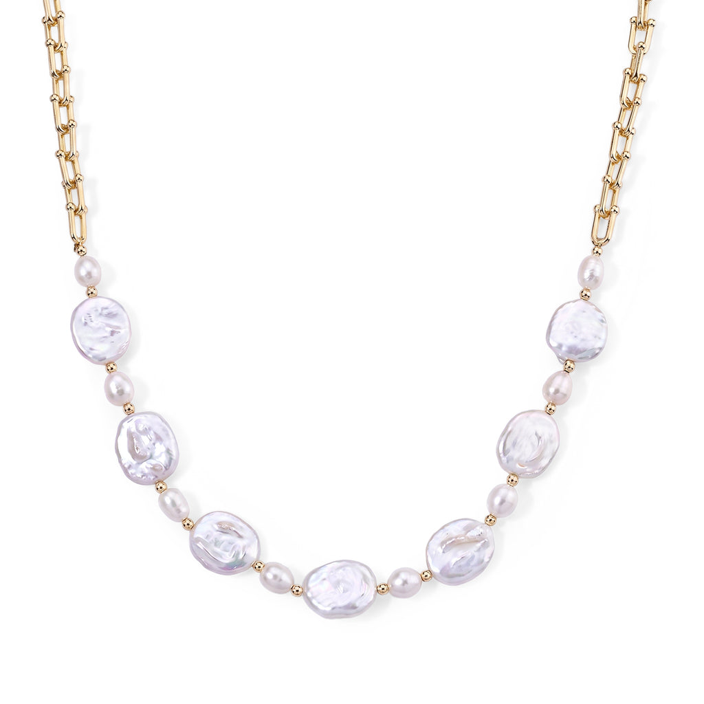 White Fresh Water Pearl & White Keshi Pearl Beads Necklace (Size - 20) with Clasp 80.00 Ct._8778376
