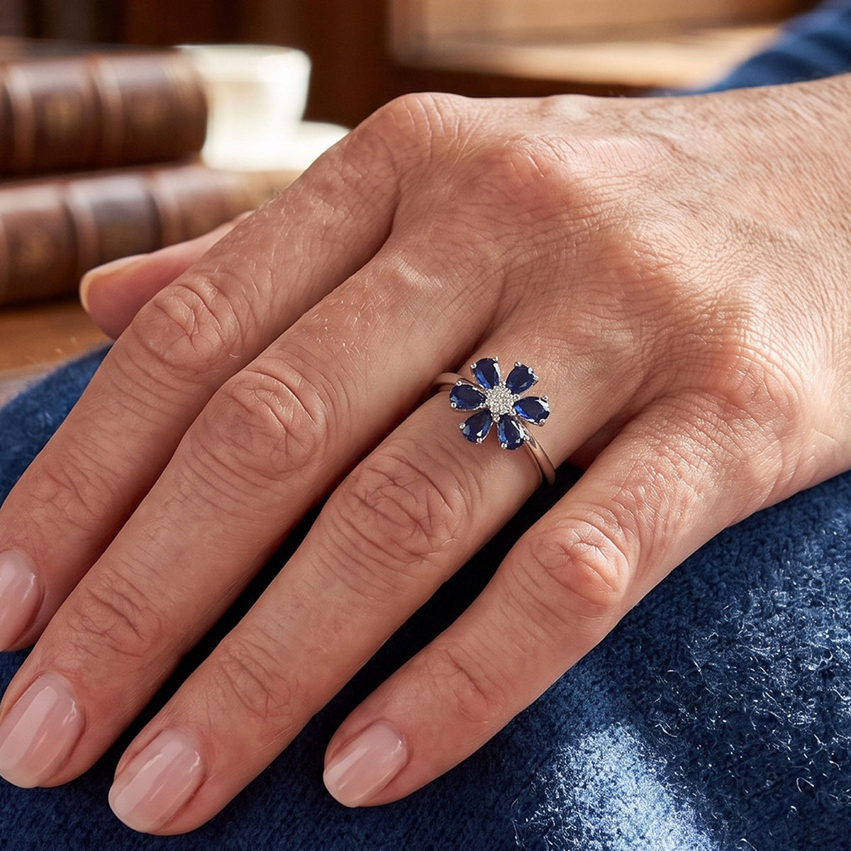 D'joy Diffused Blue Sapphire, Lab Grown Diamond Ring in Platinum OverlaySterling Silver  2.220  Ct. 8778381 1