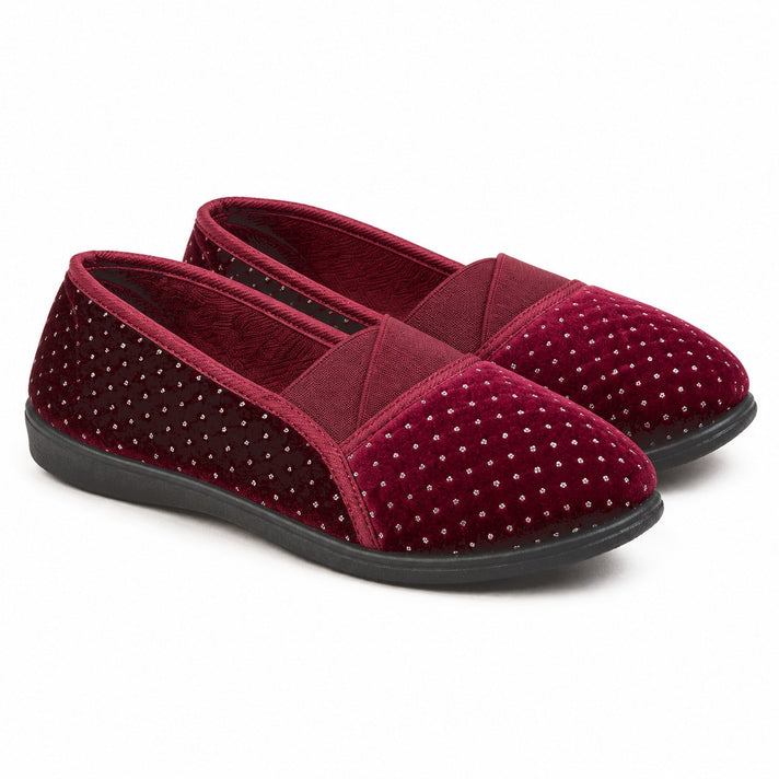 Dr Lightfoot - Poppy Textured Elasticated Comfort Slip-on Slippers (Size 3) - Burgundy 8778684 1