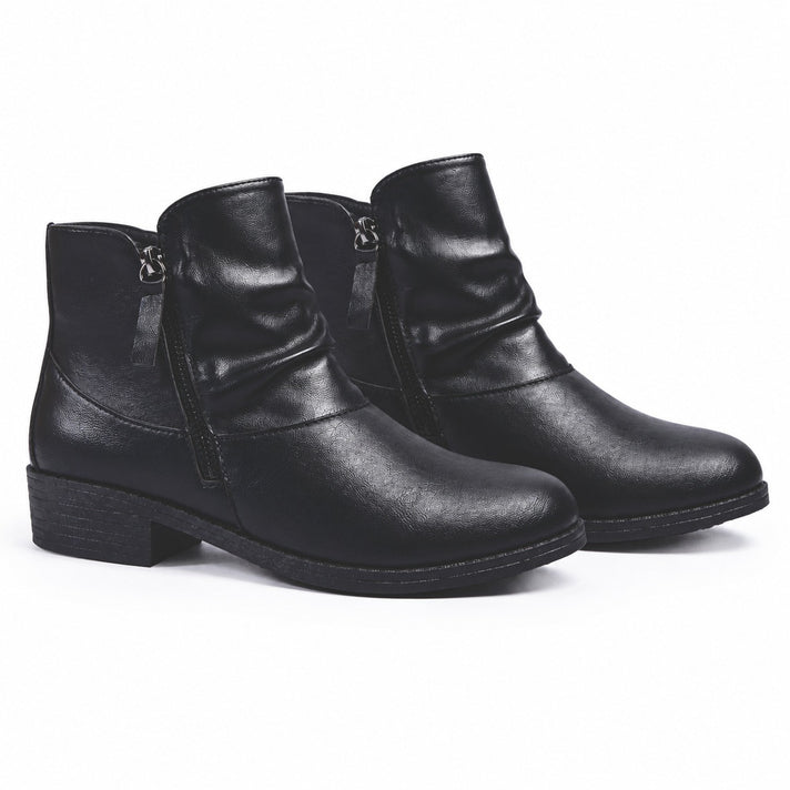 Ivy Faux Suede Dual Zip Low Block Heel Polyurethane Ankle Boots (Size 3) - Black 8778702 2
