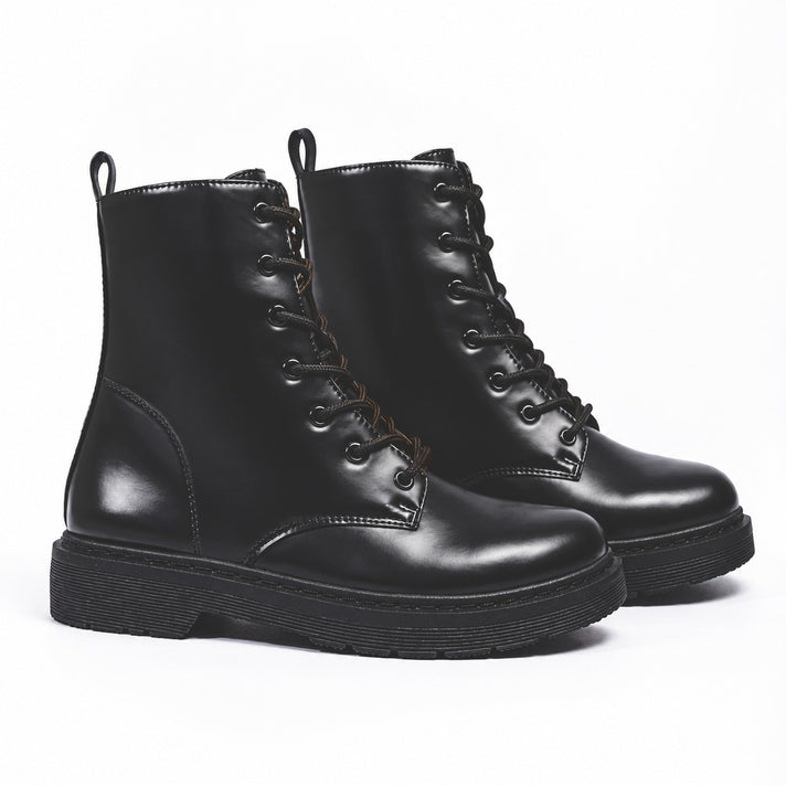 Lyanna Lace-up Chunky Cleated Sole Combat Polyurethane Ankle Boots (Size 3) - Black 8778726 2
