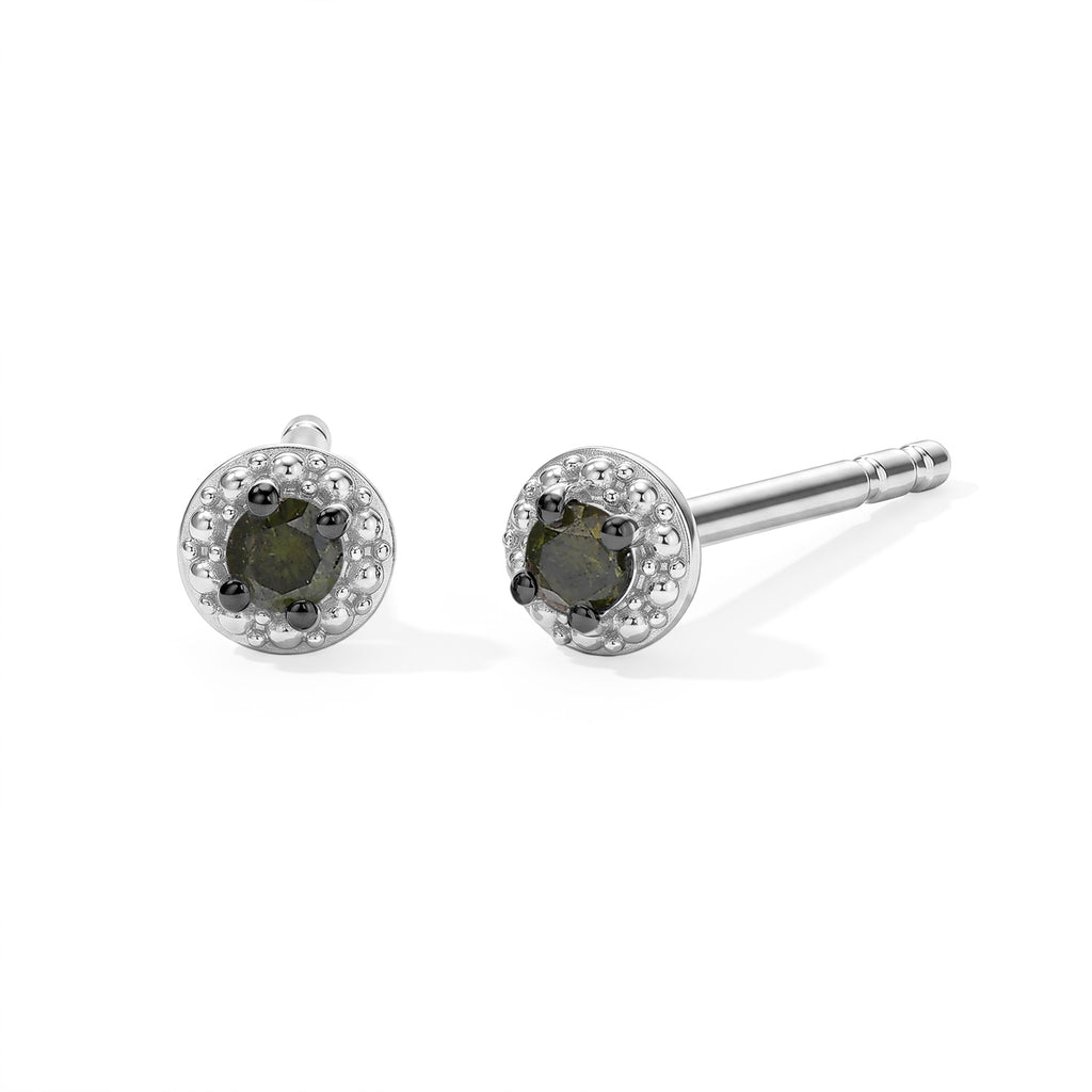 Green Diamond Solitaire Stud Push Post Earring in Platinum Overlay Sterling Silver_8778818