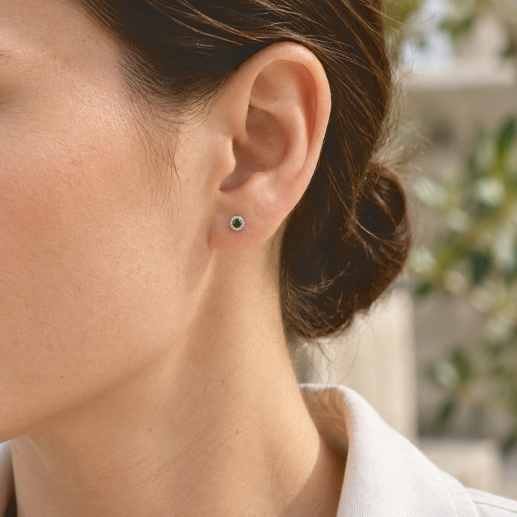 Green Diamond Solitaire Stud Push Post Earring in Platinum Overlay Sterling Silver_8778818_2
