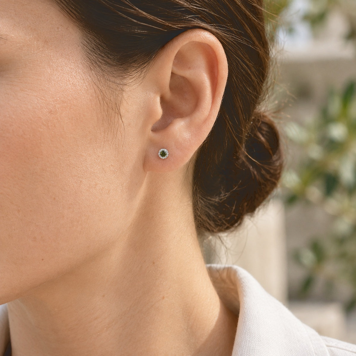 Green Diamond Solitaire Stud Push Post Earring in Platinum Overlay Sterling Silver 8778818 2