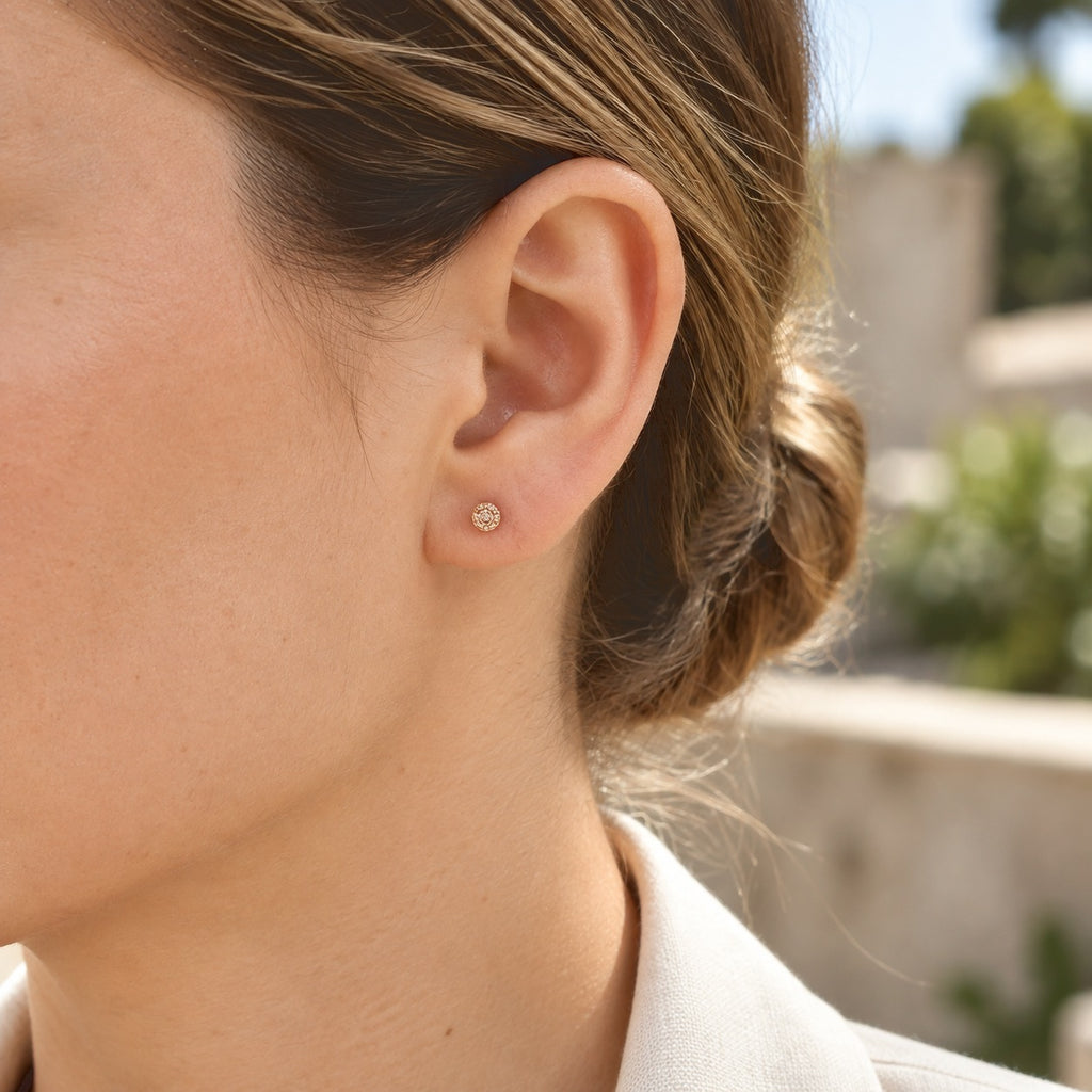 Champagne Diamond Solitaire Stud Push Post Earring in Rose Gold Plated Sterling Silver_8778825_2