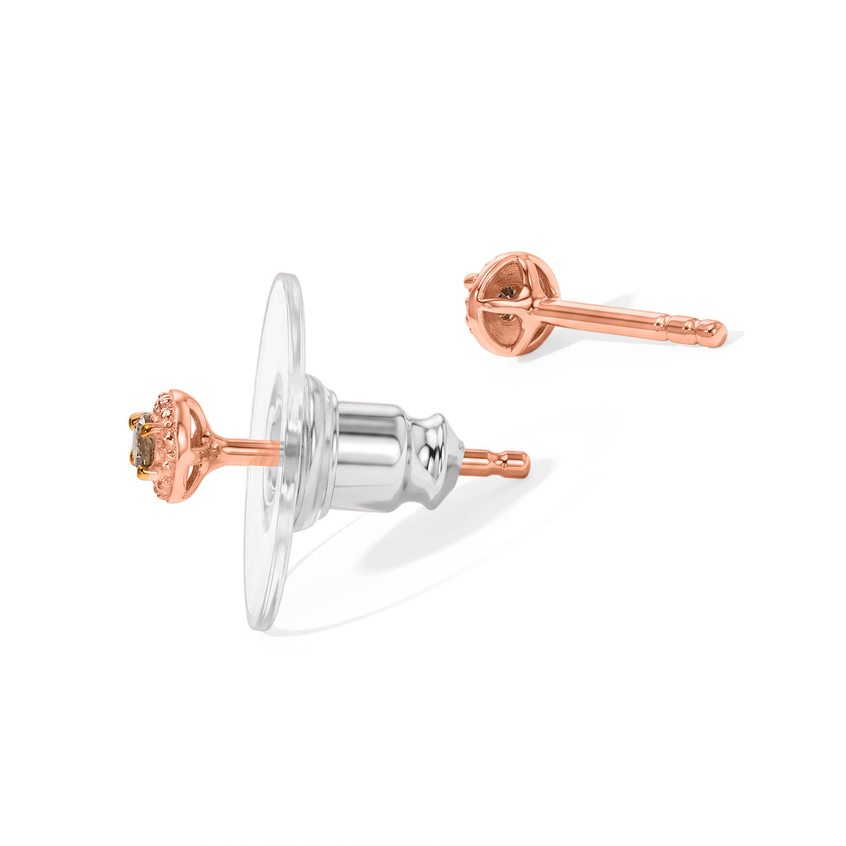 Champagne Diamond Solitaire Stud Push Post Earring in Rose Gold Plated Sterling Silver 8778825 3