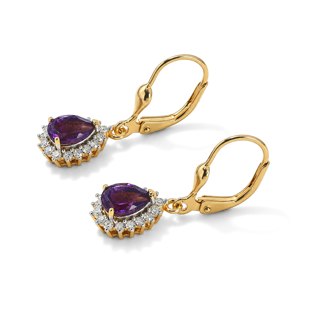 Luxuriant - AAA Zambian Amethyst &amp; Lab Grown Diamond (SI/G-H) Halo Drop Earring with Lever Back in 18K Vermeil Yellow Gold Plated Sterling Silver 1.70 Ct. 8779088 3