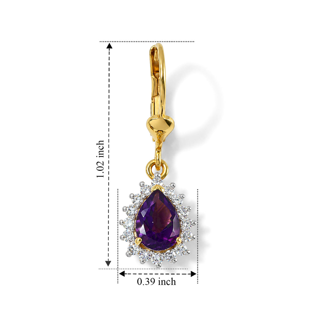 Luxuriant - AAA Zambian Amethyst & Lab Grown Diamond (SI/G-H) Halo Drop Earring with Lever Back in 18K Vermeil Yellow Gold Plated Sterling Silver 1.70 Ct._8779088_4