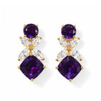 D'Joy - AAA Zambian Amethyst & White Zircon Dangling Earring with Push Post in Yellow Gold Plated Sterling Silver 5.37 Ct._8779091