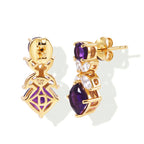 D'Joy - AAA Zambian Amethyst & White Zircon Dangling Earring with Push Post in Yellow Gold Plated Sterling Silver 5.37 Ct._8779091_3