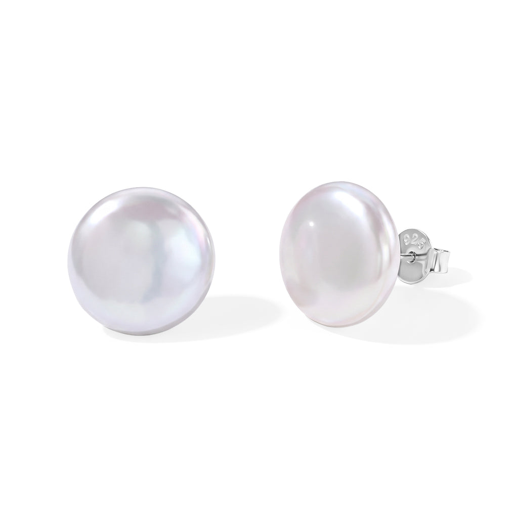 D'Joy - White Keshi Pearl Stud Earring with Push Back in Rhodium Overlay Sterling Silver 10.00 Ct._8779514