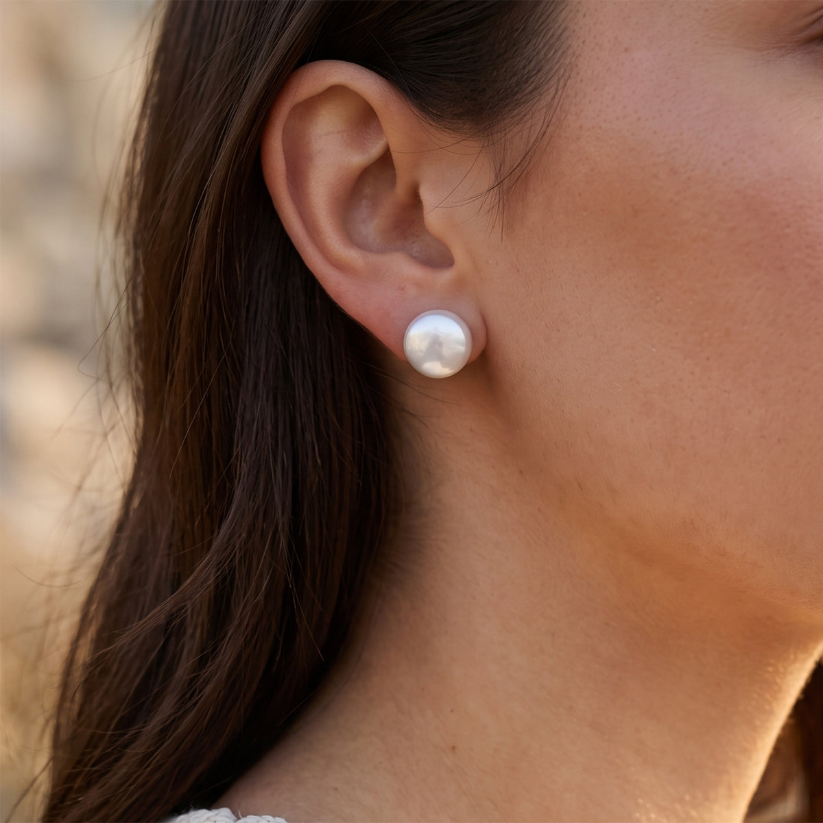 D'Joy - White Keshi Pearl Stud Earring with Push Back in Rhodium Overlay Sterling Silver 10.00 Ct. 8779514 1