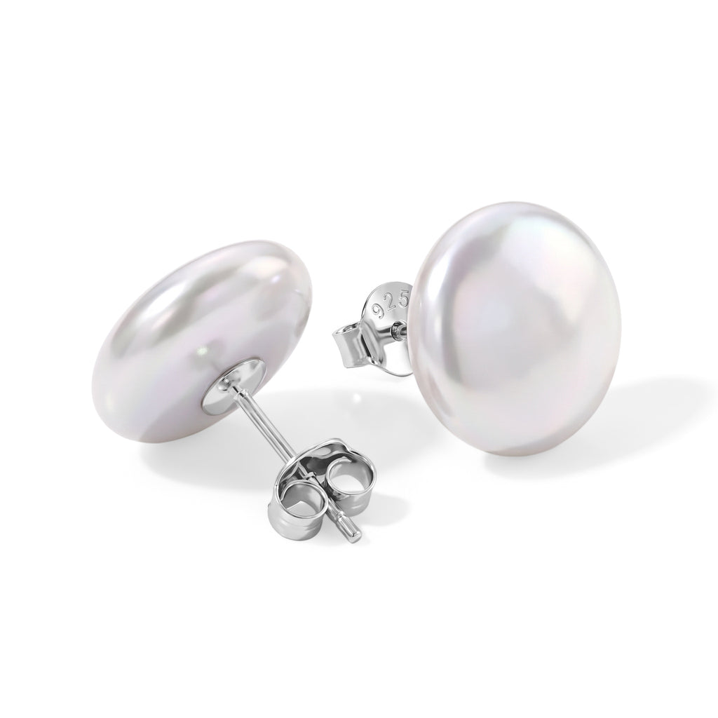 D'Joy - White Keshi Pearl Stud Earring with Push Back in Rhodium Overlay Sterling Silver 10.00 Ct._8779514_2