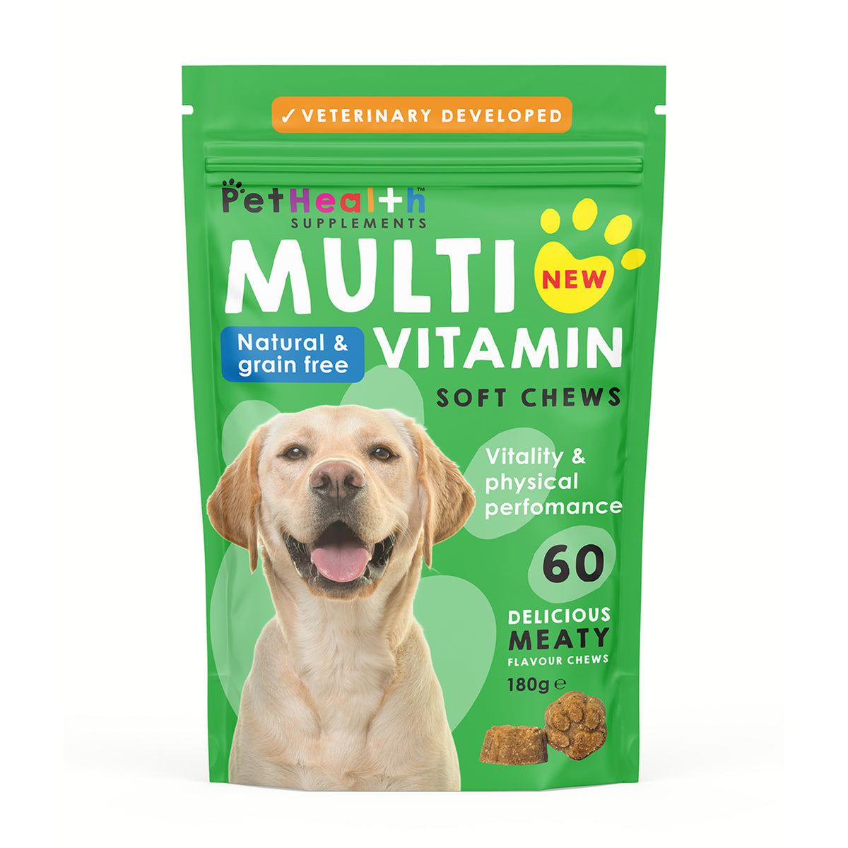 Pet Health Multivitamin Soft Chews for Dogs, Natural &amp; Grain Free, Meaty Flavour, 60 Chews, 180g 8779858 0