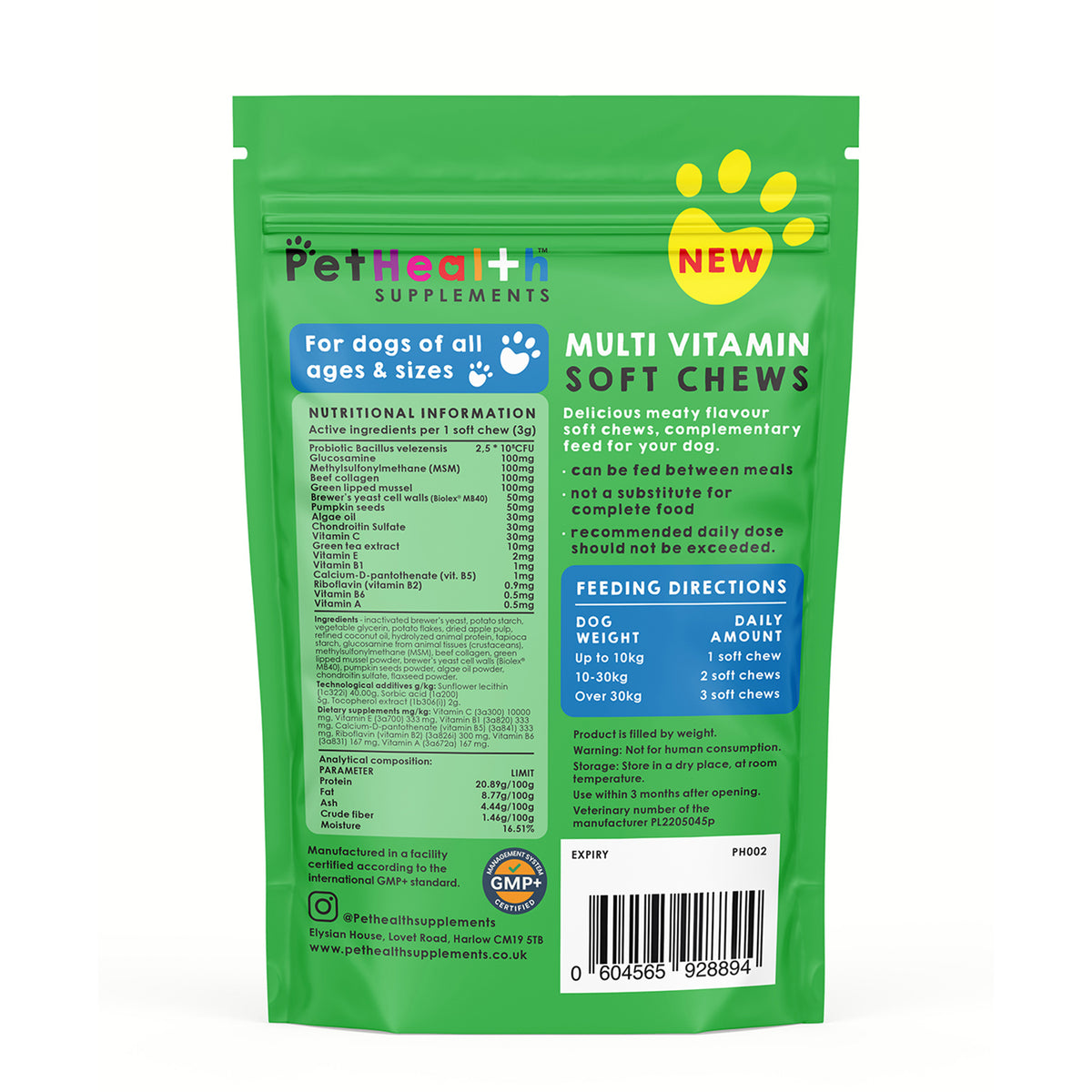 Pet Health Multivitamin Soft Chews for Dogs, Natural &amp; Grain Free, Meaty Flavour, 60 Chews, 180g 8779858 1