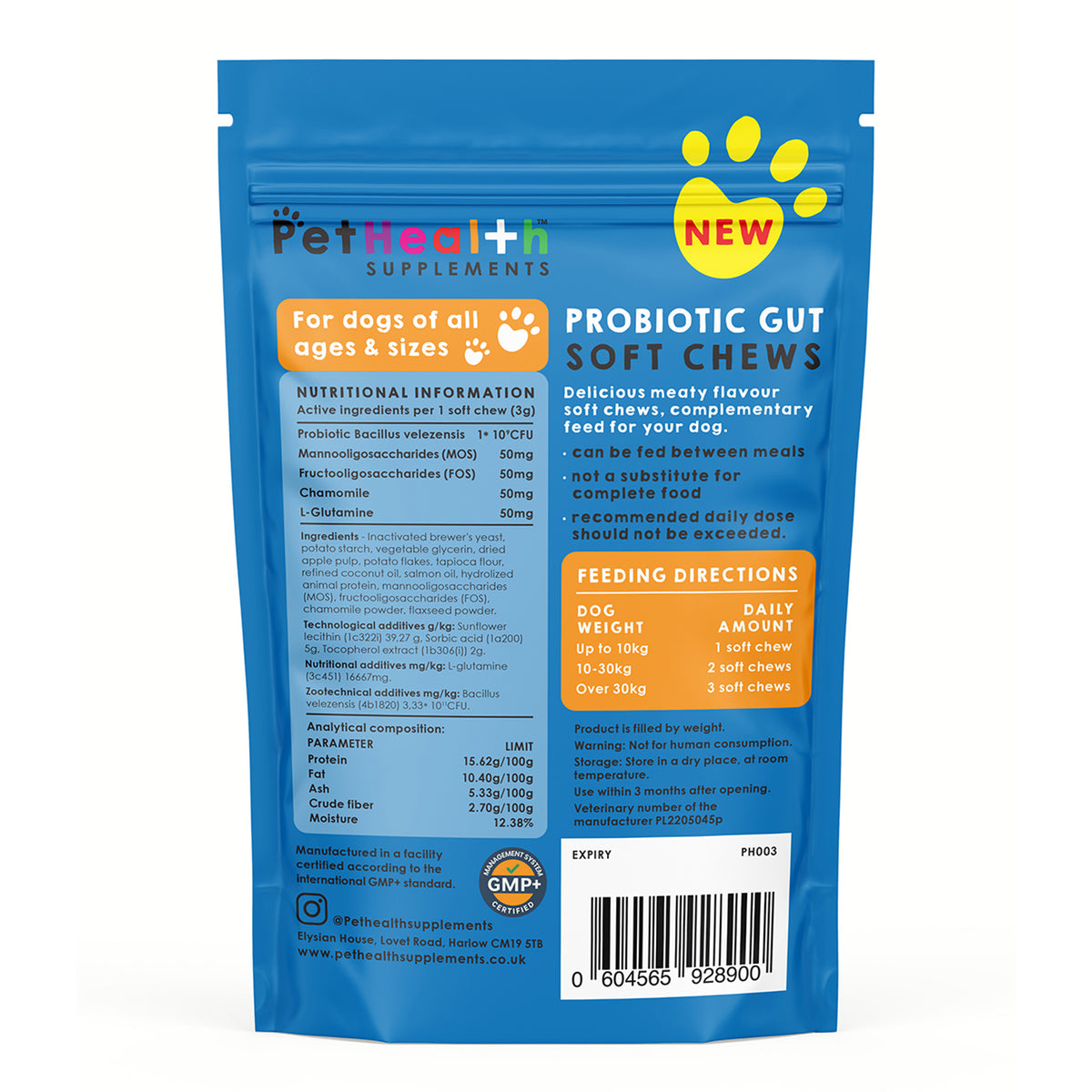 Pet Health Probiotic Gut 60 Soft Chews For Dogs, Natural &amp; Grain Free, Meaty Flavour, 60 Chews, 180G 8779861 1