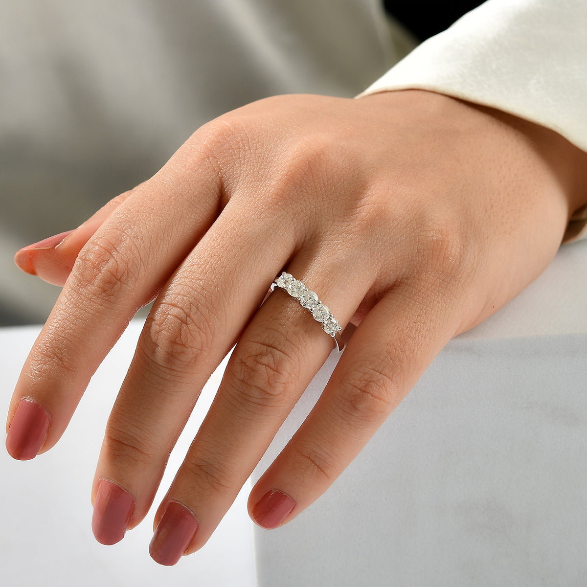 950 Platinum SGL Certified White Diamond 5 Stone Ring 1.00 Ct, Platinum Wt. 4.00 Gms 8780020 1
