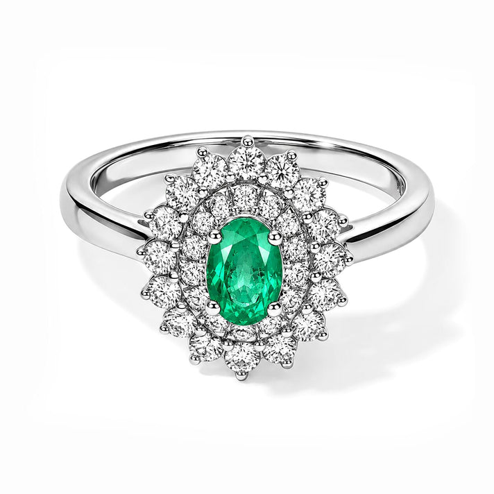 D'Joy - Colombian Emerald &amp; Moissanite Halo Ring in Rhodium Overlay Sterling Silver 1.00 Ct. 8780272 1