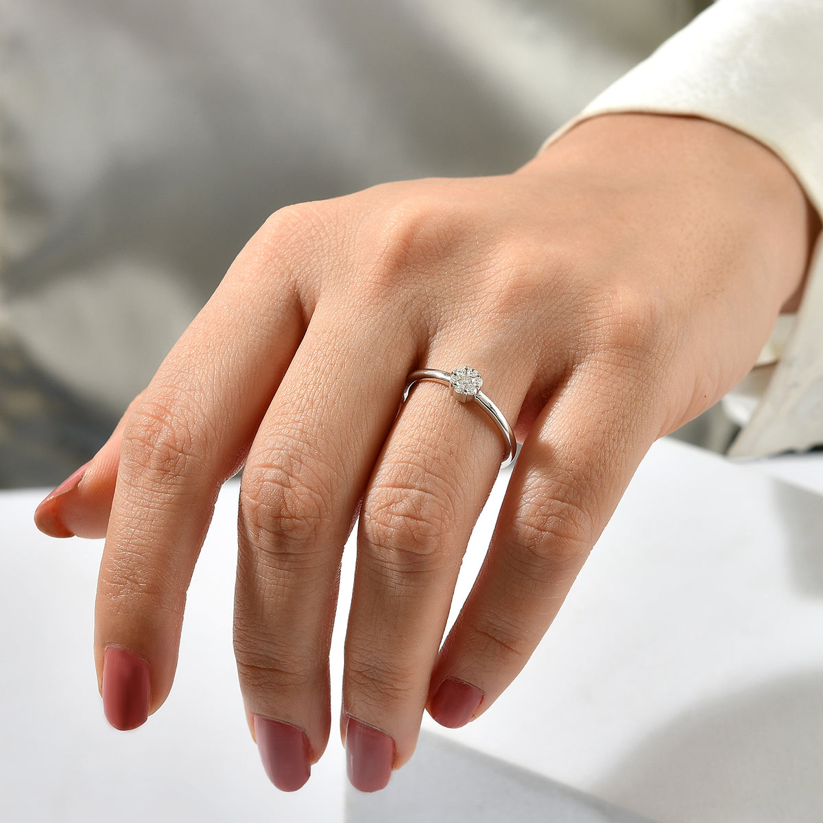 D'Joy - Lab Grown Diamond Cluster Ring in Platinum Overlay Sterling Silver 8780373 1