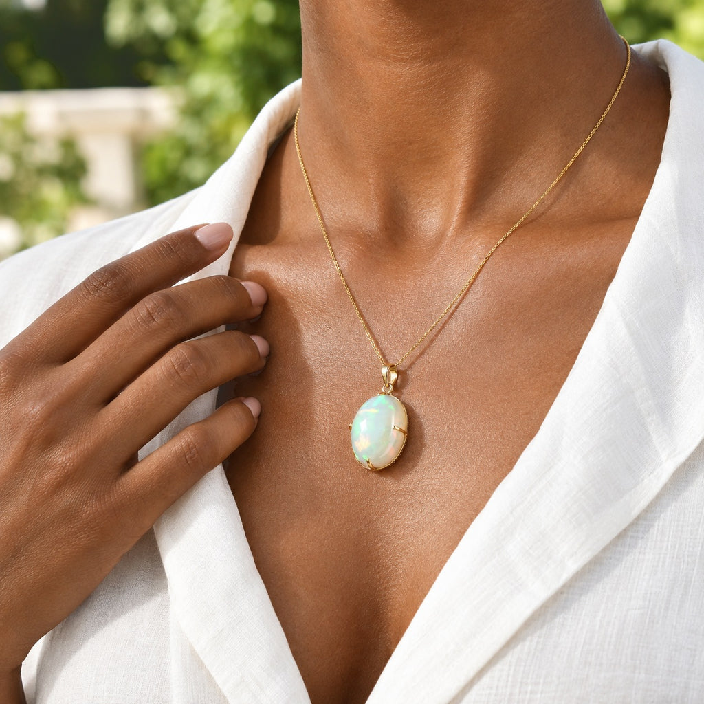 9K Yellow Gold AAA Ethiopian Opal Solitaire Pendant 11.10 Ct._8780567_2