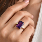 9K Yellow Gold AAA Zambian Amethyst, White Diamond Main Stone With Side Stone Ring, Gold Wt.2.73 Gms  7.283  Ct._8780568_1